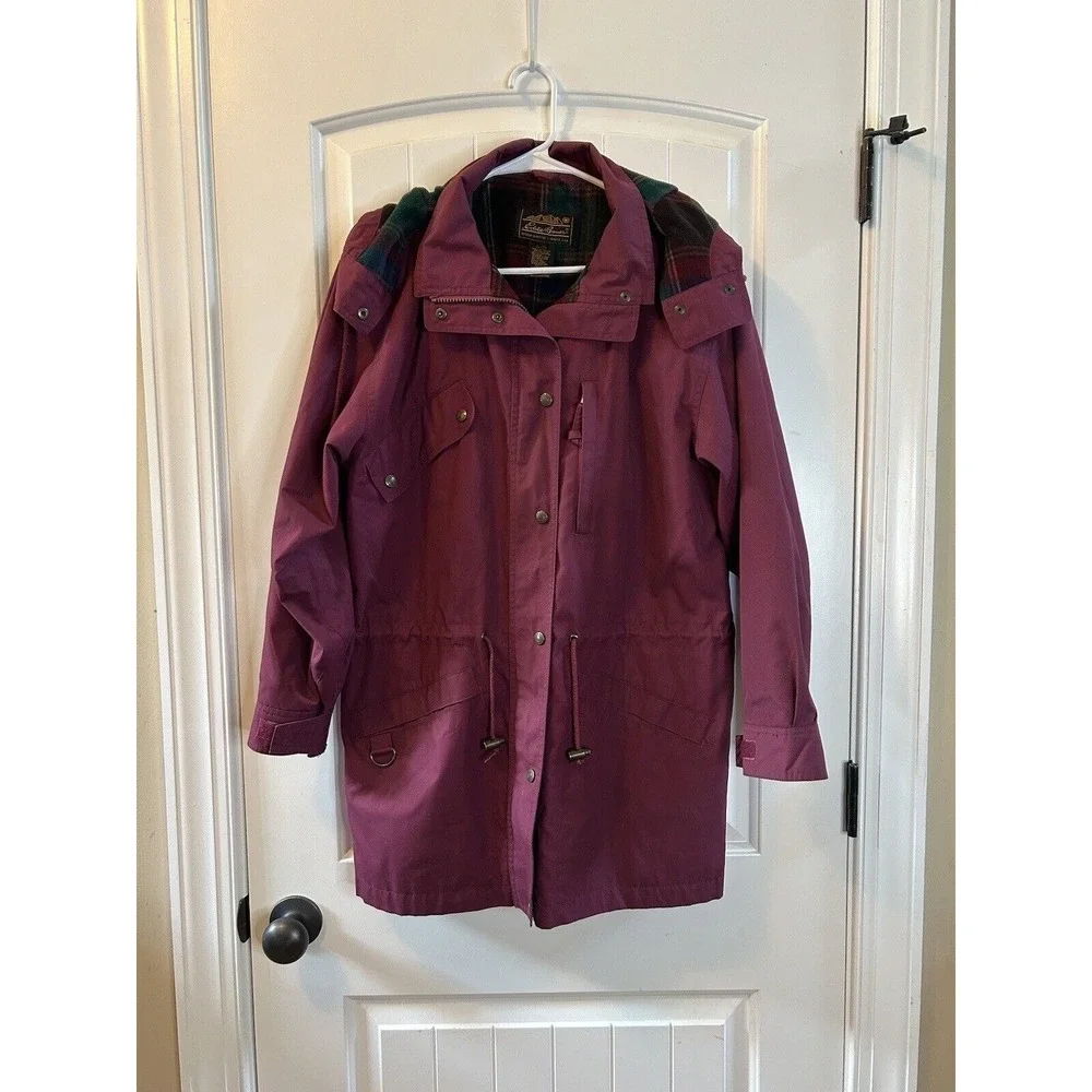 EDDIE BAUER WOMENS Purple Plum POLYESTER GORETEX ANORAK Plaid Lined JACKET SZ M
